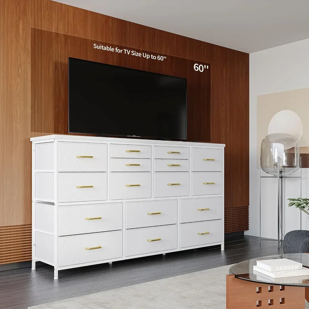 Dresser TV Stand with Power Outlet & USB White Dresser for Bedroom with 16 Drawers TV Stands for Living Room TV - Image 3