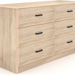 Wood Dresser for Bedroom, 6 Drawer Double Dresser, Modern Chest of Drawers with Deep Drawers, Large Storage