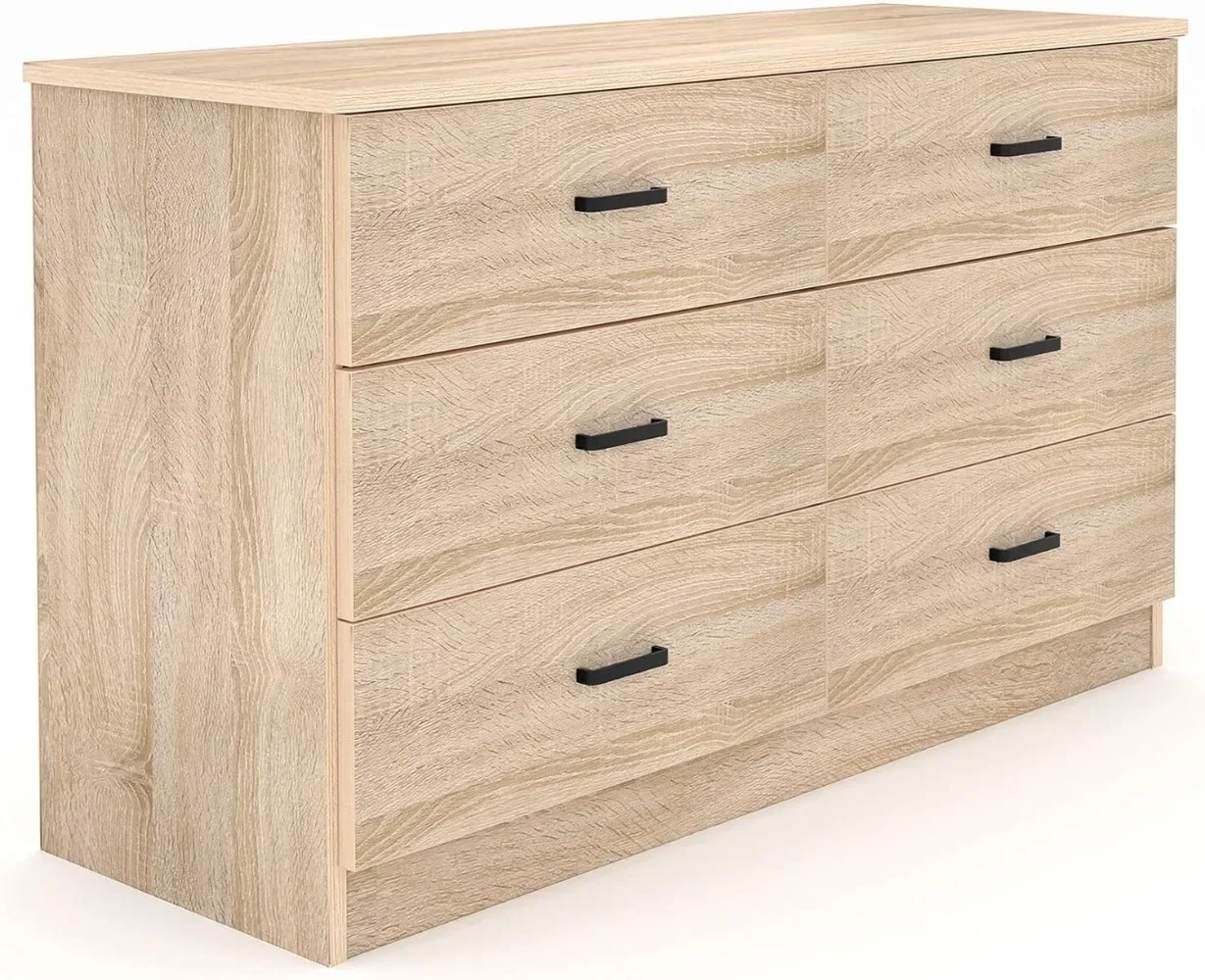 Wood Dresser for Bedroom, 6 Drawer Double Dresser, Modern Chest of Drawers with Deep Drawers, Large Storage