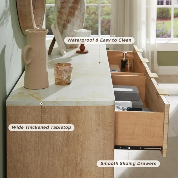 Fluted Drawers Dresser, " Wide Modern Chest of Drawers with Faux Marble Top, Curved Profile Design, Dresser TV Stand - Image 5
