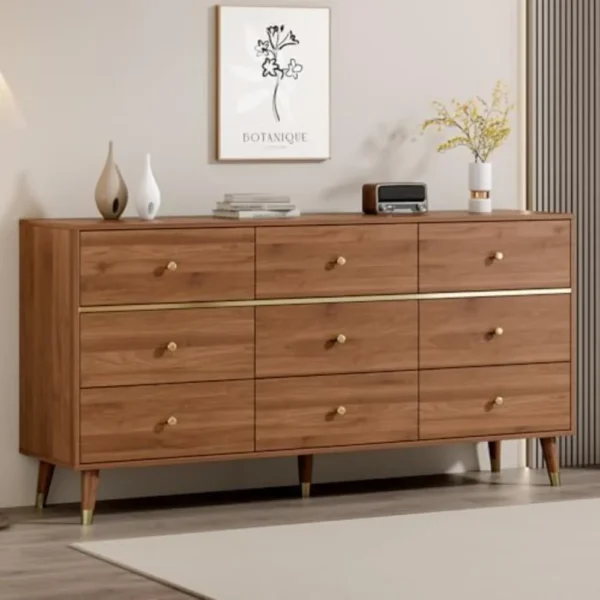 9 Drawer Dresser,63" Wide Mid Century Modern Chest of Drawers,Wooden Bedroom Drawer Dresser with 9 Storage Drawers