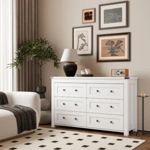Dresser for Bedroom , Farmhouse Wood Chest of Drawers, Wide TV Stand Closet Storage Furniture with Metal Handle,