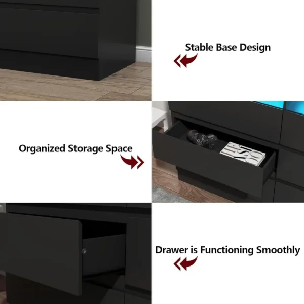 9 Drawer Dresser with Power Outlet, Modern Chest of Drawers with LED Light, Long Wide Drawer Dresser Organizer Cabinet Dresser - Image 6