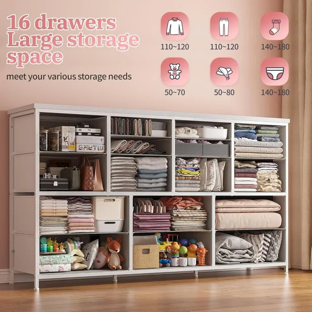 Dresser TV Stand with Power Outlet & USB White Dresser for Bedroom with 16 Drawers TV Stands for Living Room TV - Image 5