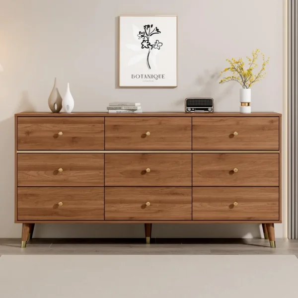 9 Drawer Dresser,63" Wide Mid Century Modern Chest of Drawers,Wooden Bedroom Drawer Dresser with 9 Storage Drawers - Image 6