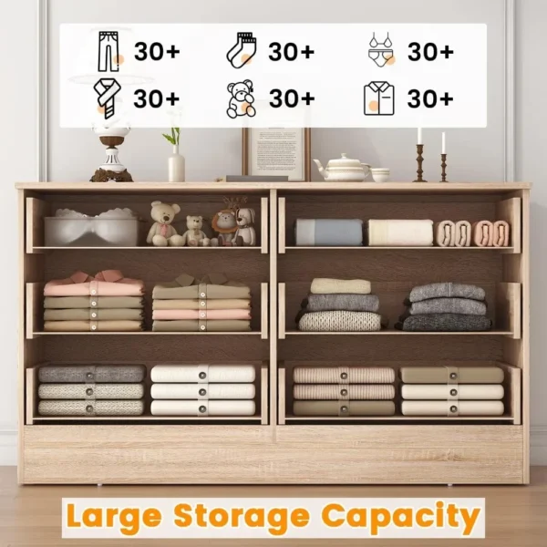 Wood Dresser for Bedroom, 6 Drawer Double Dresser, Modern Chest of Drawers with Deep Drawers, Large Storage - Image 4
